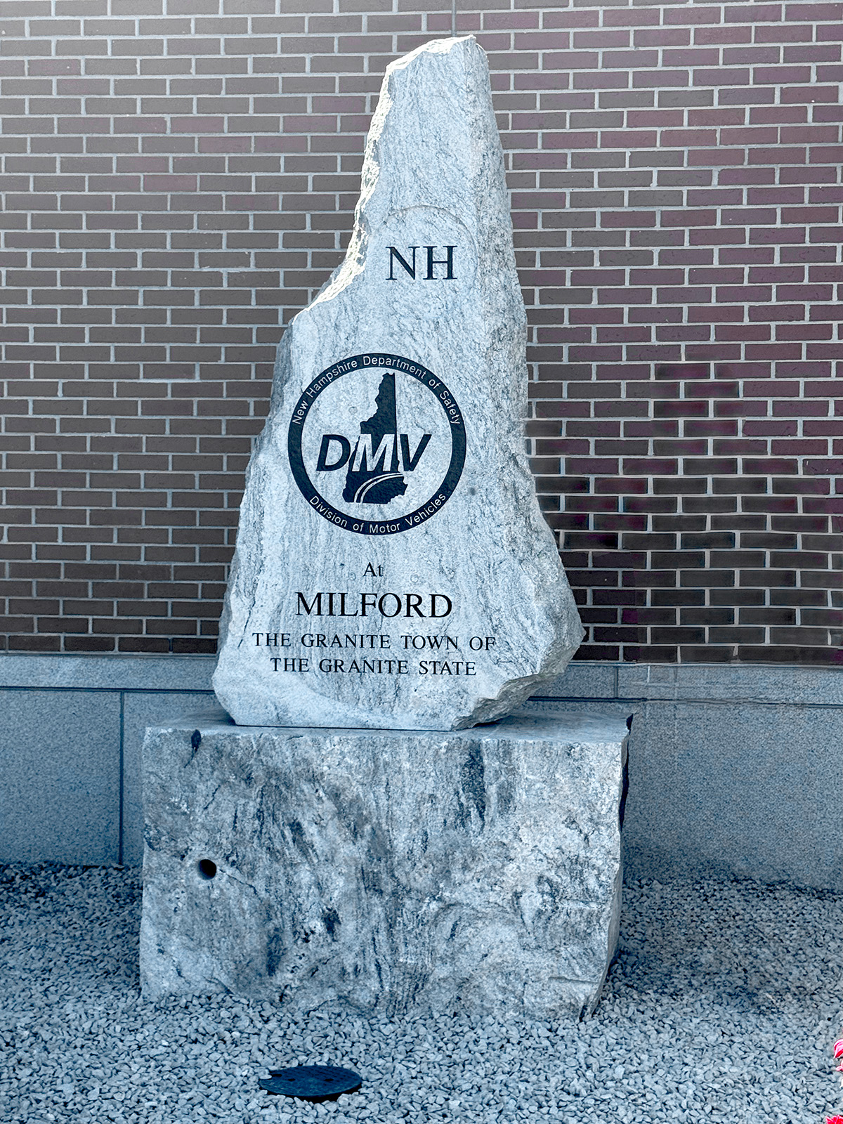 Milford NH DMV Granite Sign